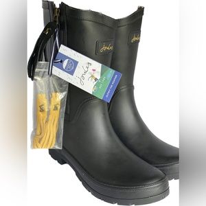 NEW Joules Rosalind Mid Height Black Rain Boots with Interchangeable Tassel